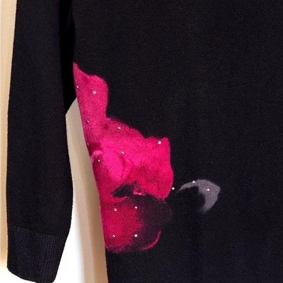 White House Black Market XS Black Floral Embellished Cardigan Sweater Top - Picture 11 of 14